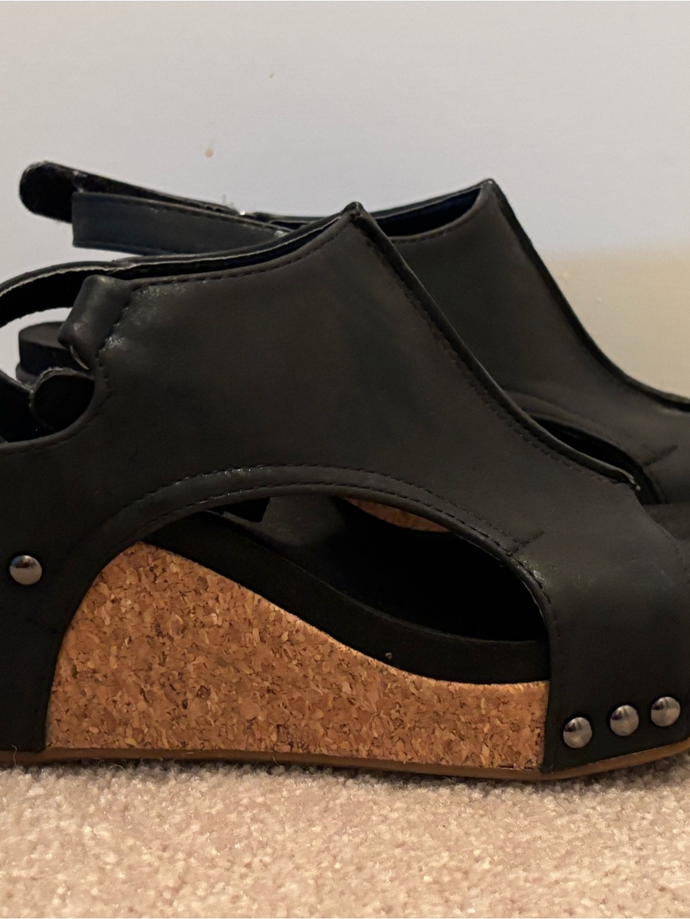 Boutique by Corkys Women’s Size 7 Black Cork Wedge Slingback Sandals Carley